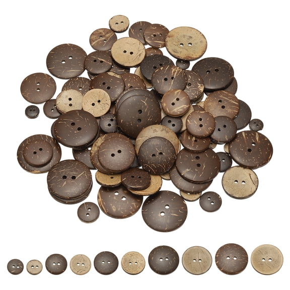 Natural Coconut Shell Buttons, 2 Holes Wooden Buttons for Sewing DIY Crafts Shirt 100 Pcs & 10/15/20/25/30 mm & Brown