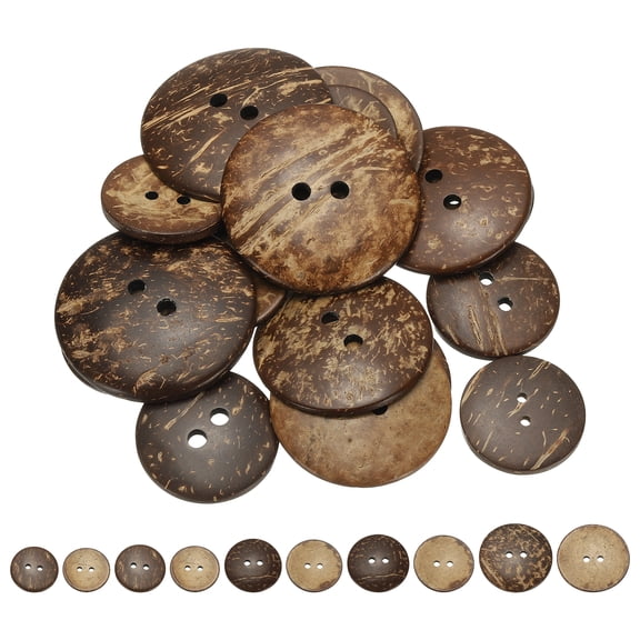 Natural Coconut Shell Buttons, 2 Holes Wooden Buttons for Sewing DIY Crafts Shirt 20 Pcs & 34/38/40/50/58 mm & Brown