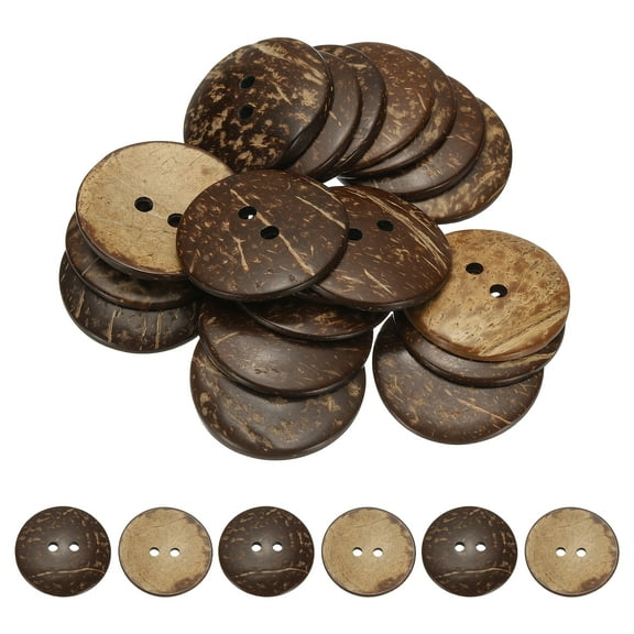 Natural Coconut Shell Buttons, 2 Holes Wooden Buttons for Sewing DIY Crafts Shirt 20 Pcs & 40 mm & Brown