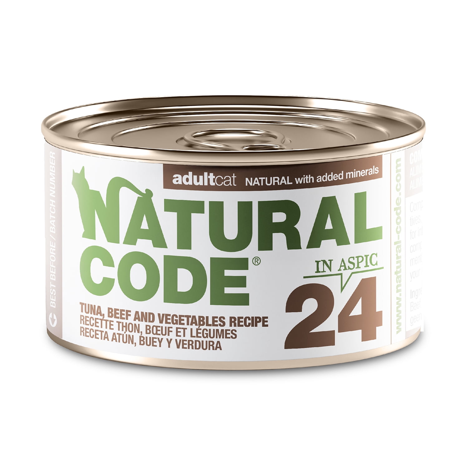 Natural Code - Wet Cat Food, Limited Ingredient Cat Food, High-Protein, Non-GMO, No Artificial Additives, Made In Italy, Tuna, Beef & Vegetables in Aspic for Adult Cats (3 oz, 24 Pack)