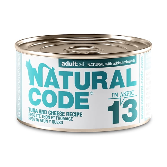 Natural Code - Wet Cat Food, Limited Ingredient Cat Food, High-Protein, Non-GMO, No Artificial Additives, Made In Italy, Tuna and Cheese in Broth for Adult Cats (3 oz, 24 Pack)