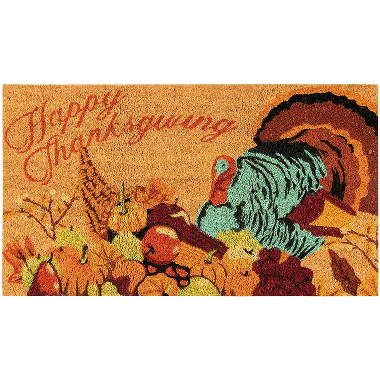 Painted Coir Doormat Happy Thanksgiving Turkey Fall Decor 30x17 Porch Mat  Front Door Mat 