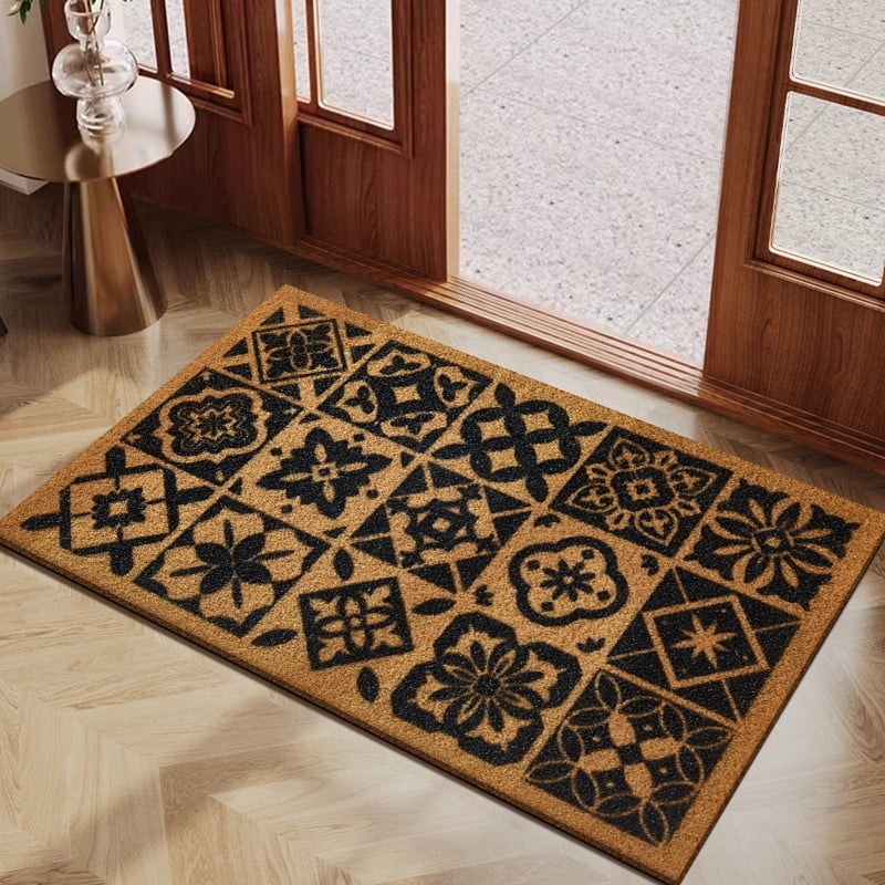 Natural Coir Door Mat, Minimalist Entryway Rug, Heavy Duty Mud Dirt Trapper Scraper Mat, Cuttable Non-Slip Outdoor Indoor Doormat for Front Door Porch Hallway