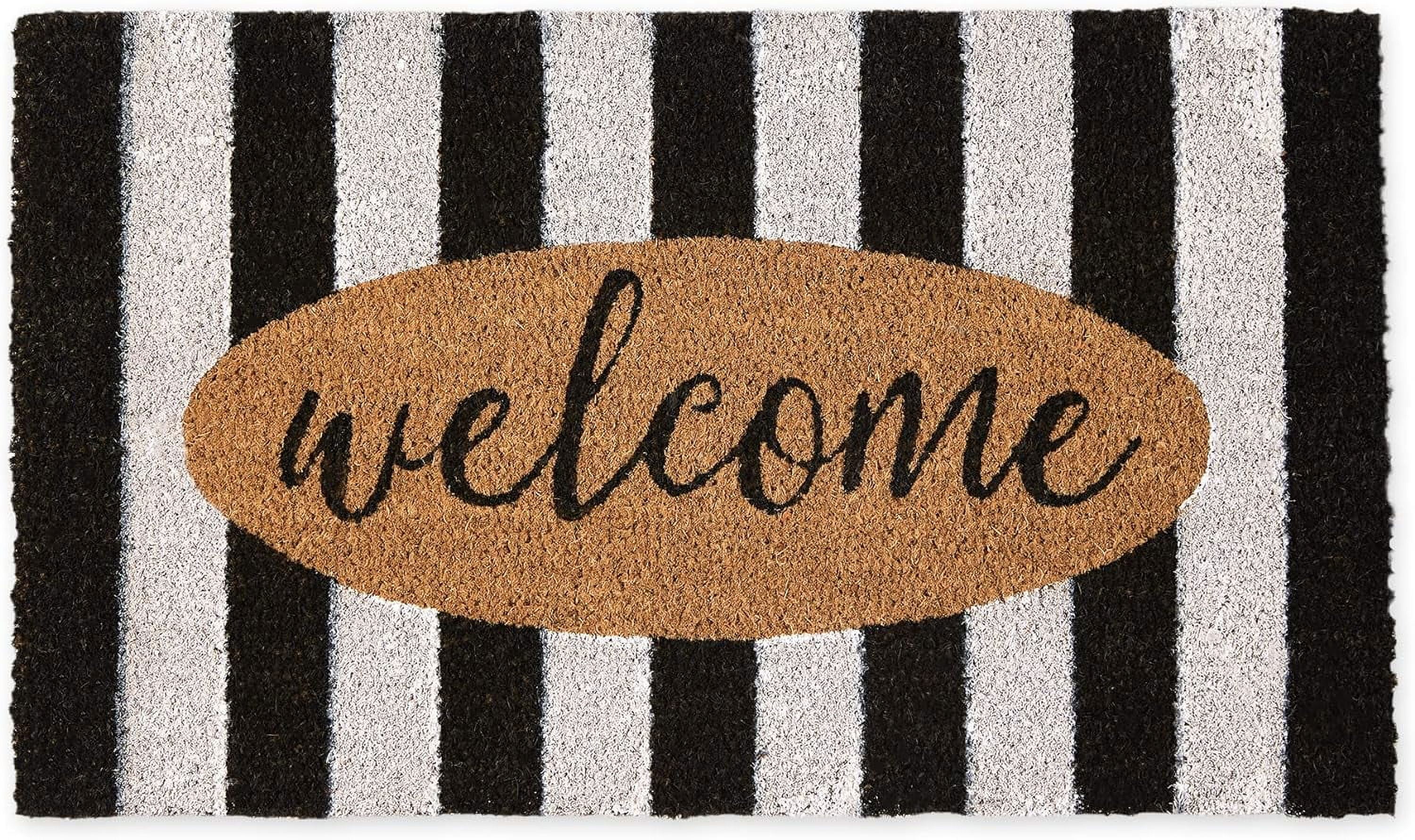Natural Coir Doormat Outdoor Welcome Mat, 17x29, Cabana Stripes