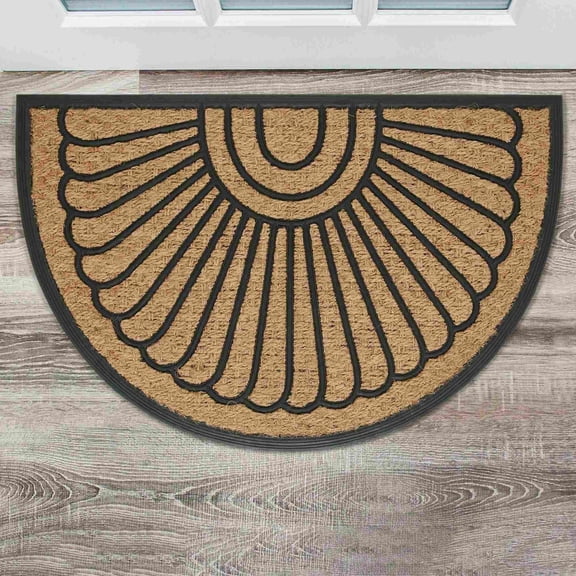 Natural Coir & Rubber Half Round Door Mat, Floral Patterned Floor Mat, Holiday Entryway Rug for Porch & Patio Decoration, 35"