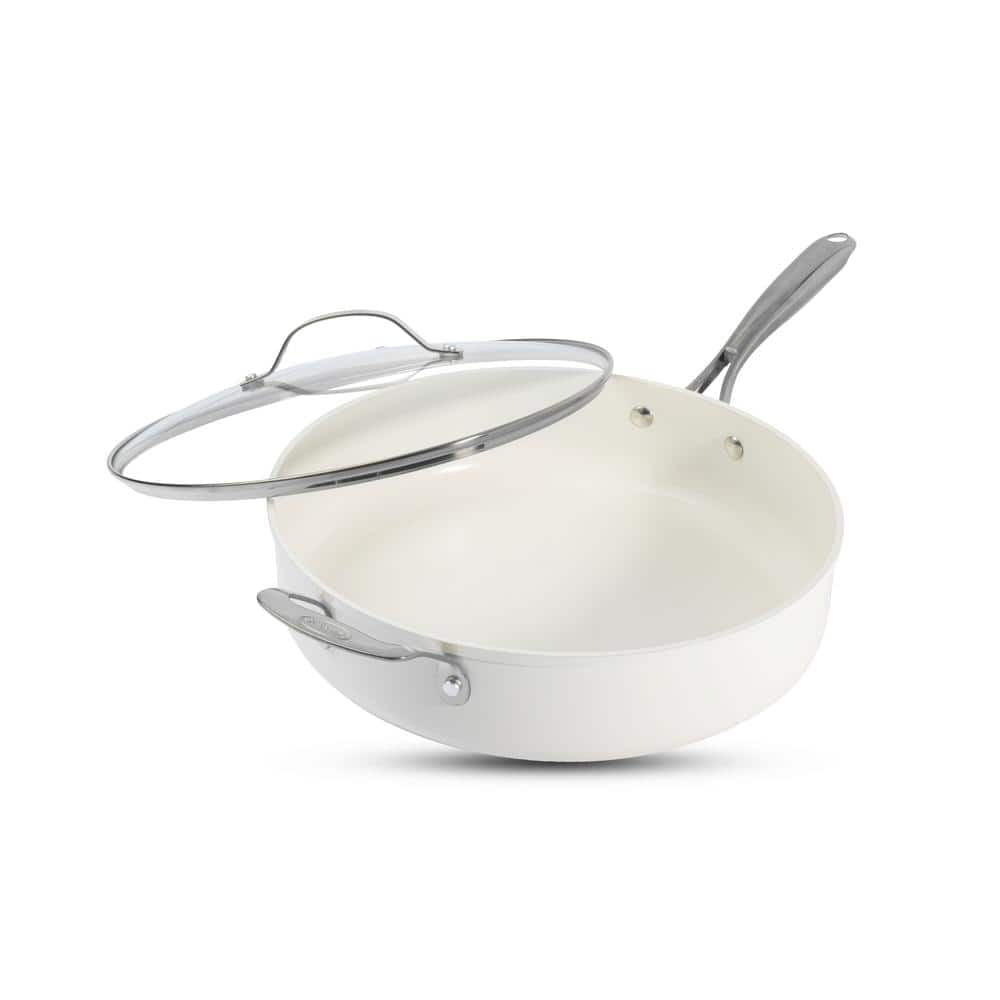 Cream Ultra Nonstick Aluminum 5.5 Qt Jumbo Cooker Pan with Lid