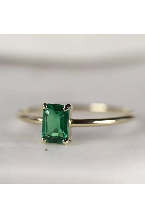 Natural Colombian Emerald Ring For Women Solid 925 Sterling Silver Band Ring