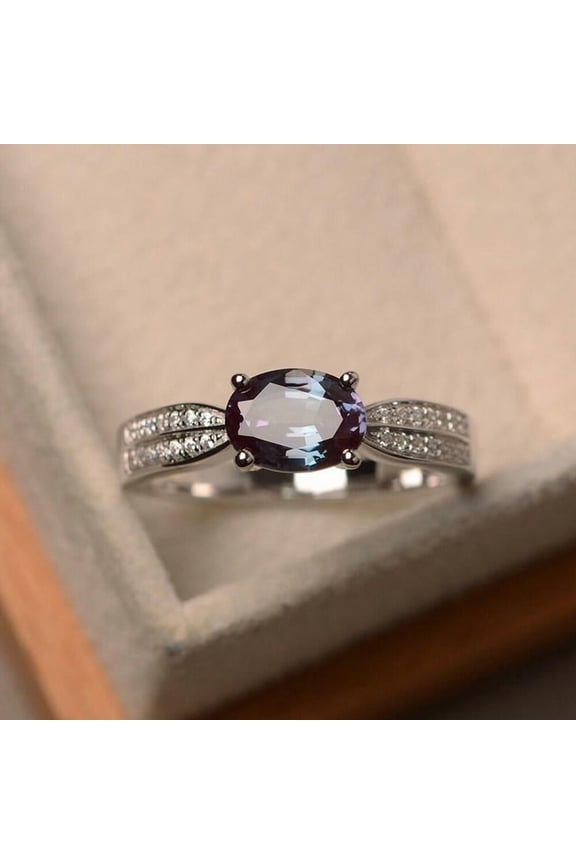 Natural Color Changing Alexandrite Gemstone Ring 925 Sterling Silver Women Delicate Valentine Gift Ring