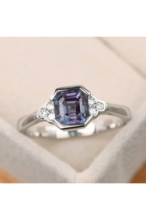 Natural Color Changing Alexandrite Gemstone Ring 925 Sterling Silver Women Delicate Valentine Gift Ring