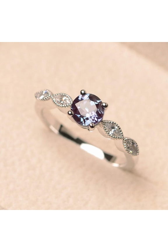 Natural Color Changing Alexandrite Gemstone Ring 925 Sterling Silver Women Delicate Valentine Gift Ring