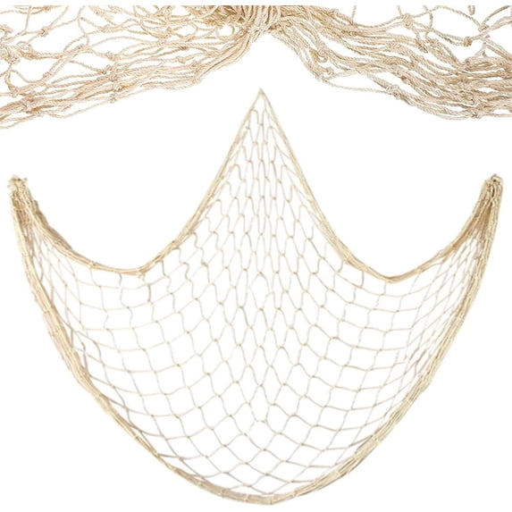 Natural Color Cotton Netting,Fish Net Decorations,Cotton Rope Ocean Decoration,Fishnet Photo Wall Background Accessory,for Ocean Themed Party Home Bedroom Decor (Beige)