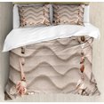 thumbnail image 1 of Natural Color Duvet Cover Set, Square Frame of Seashells in Various Shapes on Wavy Lines Sand, Decorative 3 Piece Bedding Set with 2 Pillow Shams, Queen Size, Pale Tan and Multicolor, by Ambesonne, 1 of 1