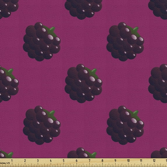 Ambesonne Natural Color Fabric by the Yard Upholstery, Juicy Blackberries, 1 Yard, Magenta Dark Purple