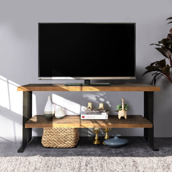 Natural Color Media Table with Shelf / Ideal for Bedroom Storage