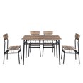 Natural Color Rectangular Iron Compartment Dining Table and Chair Set