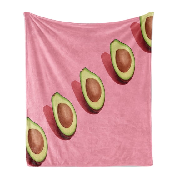 Natural Color Soft Flannel Fleece Throw Blanket, Fruit Art Line of Halved Fresh Avocados, Cozy Plush for Indoor and Outdoor Use, 50" x 60", Pink Multicolor, by Ambesonne