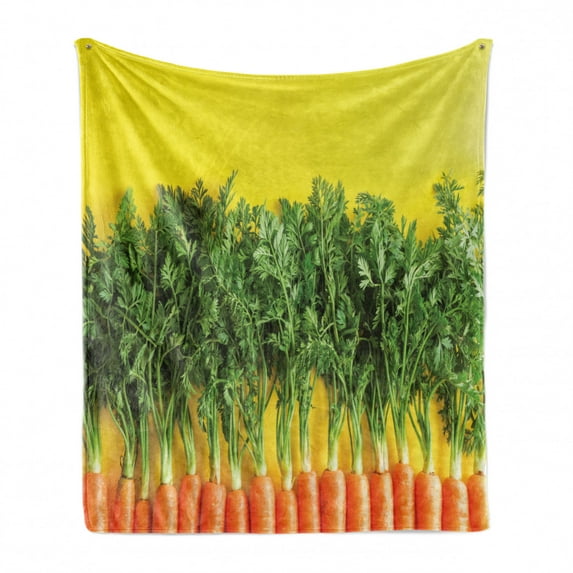 Natural Color Soft Flannel Fleece Throw Blanket, Photo of Ripe Carrots in a Row Vegetable Art, Cozy Plush for Indoor and Outdoor Use, 50" x 60", Yellow Dark Orange, by Ambesonne