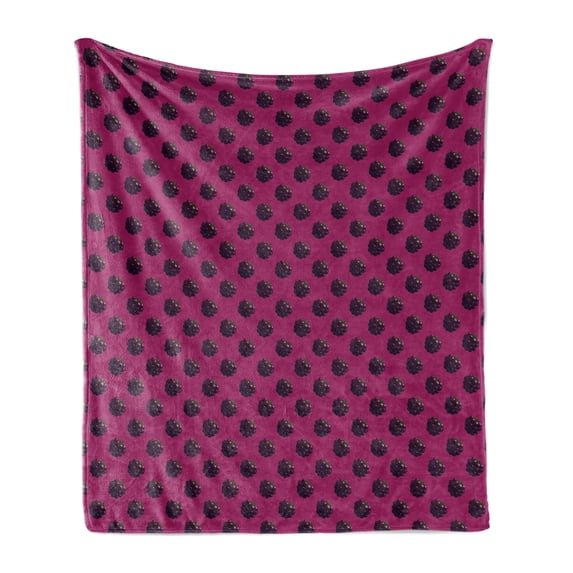 Natural Color Soft Flannel Fleece Throw Blanket, Repetitive Fruit Pattern with Juicy Blackberry, Cozy Plush for Indoor and Outdoor Use, 50" x 70", Magenta Dark Purple, by Ambesonne