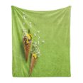 thumbnail image 1 of Natural Color Soft Flannel Fleece Throw Blanket, Spring Meadow Flowers in Ice Cream Cones Photo, Cozy Plush for Indoor and Outdoor Use, 70" x 90", Pink Multicolor, by Ambesonne, 1 of 5