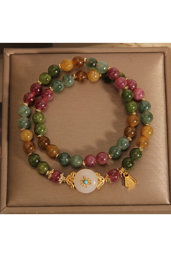 Natural Color Tourmaline Double Ring Bracelet Special Interest Light Luxury High-grade Jade Twin