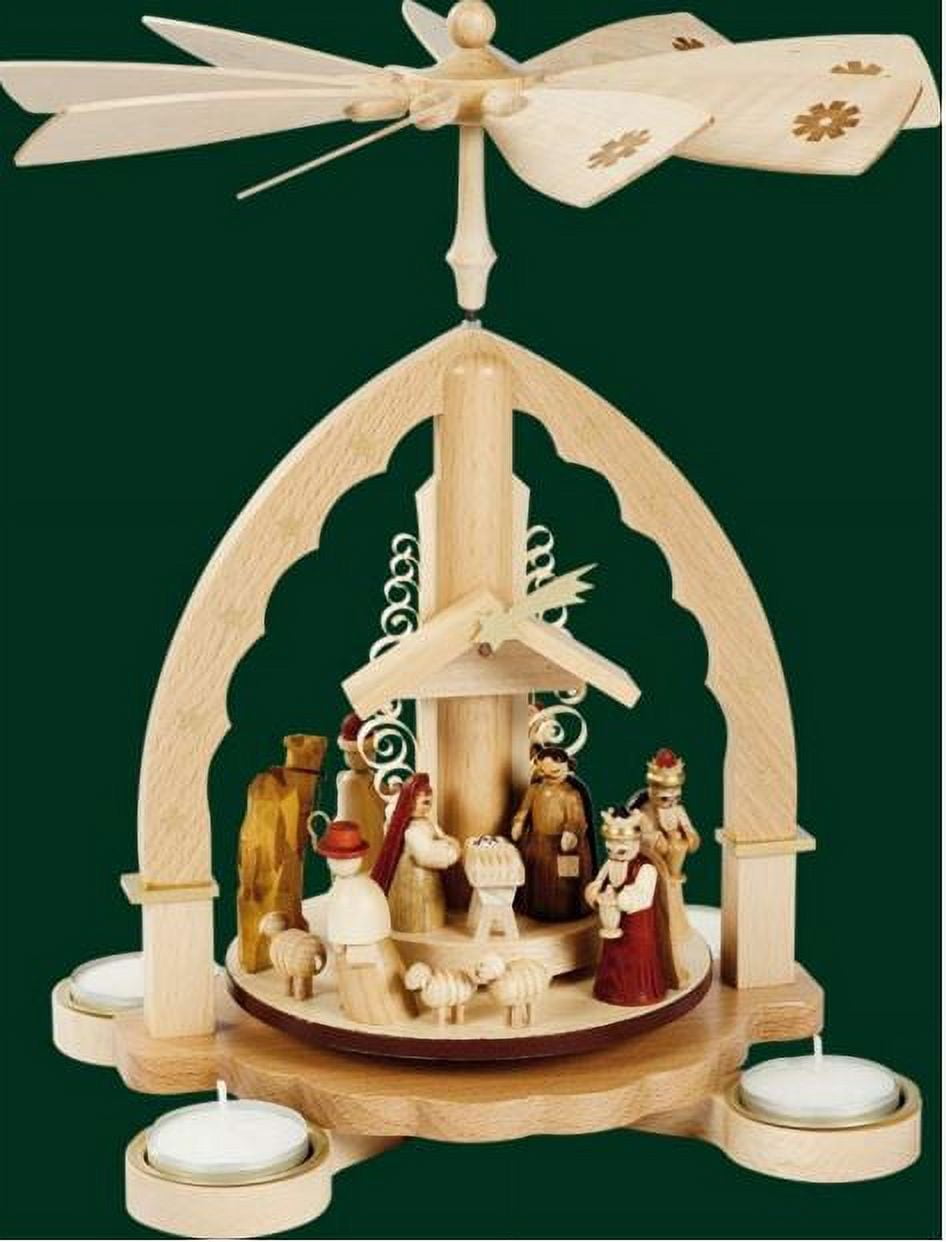 Natural Colored Nativity Scene German Christmas Tea Light Pyramid