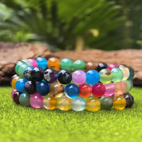 Natural Colored agate Bracelet Handmade Healing Crystal Bracelet for Energy Balance, Reiki Chakra Stone, Stretch Bead Gift for Women Men