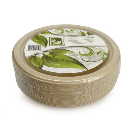 Natural Compostable Plant Fiber 9" Round Plate, 50 Count