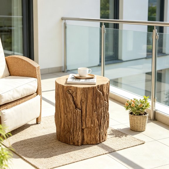 Natural Concrete Tree Stump Coffee Table, Set of 2, No Assembly