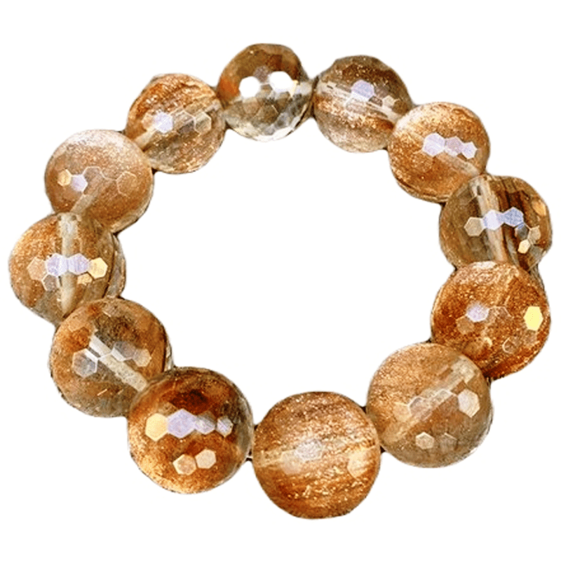 Natural Confetti Sunstone 16mm Round Shape Faceted Cut Beads Stretchable Bracelet for Men & Women.