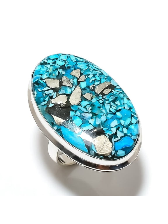 Natural Copper Blue Turquoise Gemstone 925 Sterling Silver Ring Size 11.5