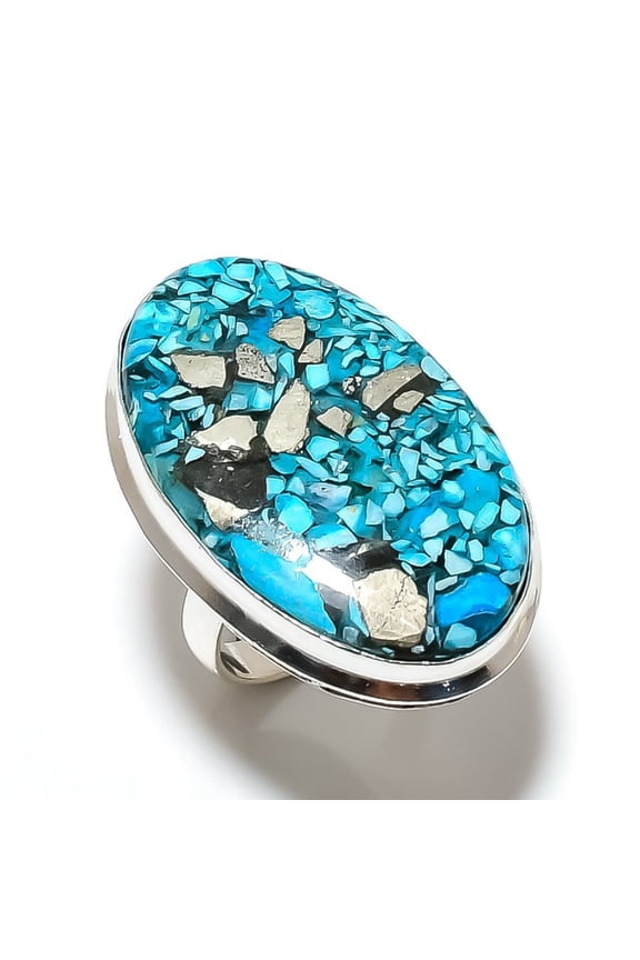 Natural Copper Blue Turquoise Gemstone 925 Sterling Silver Ring Size 6.5