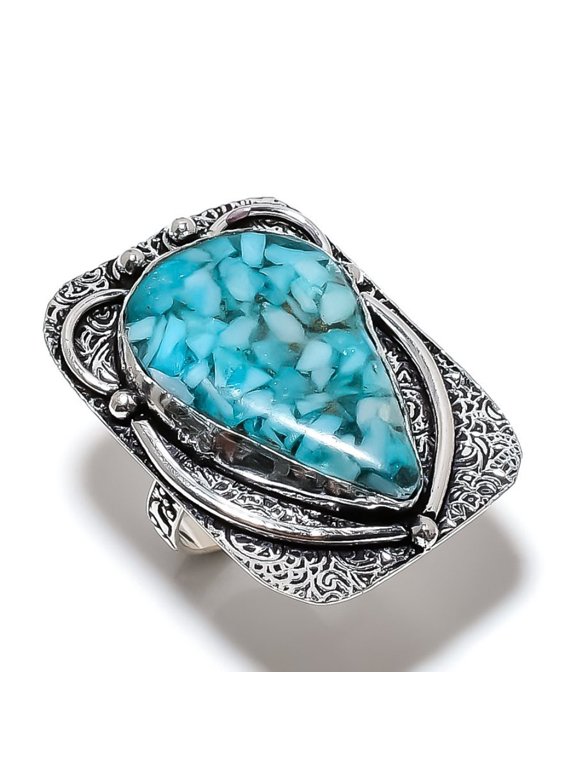 Natural Copper Blue Turquoise Gemstone 925 Sterling Silver Ring Size 8.5