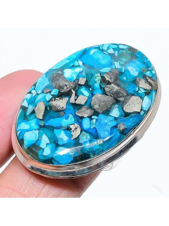 Natural Copper Blue Turquoise Gemstone 925 Sterling Silver Ring Size 8