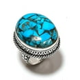 thumbnail image 1 of Natural Copper Blue Turquoise Gemstone 925 Sterling Silver Ring Size 9, 1 of 2