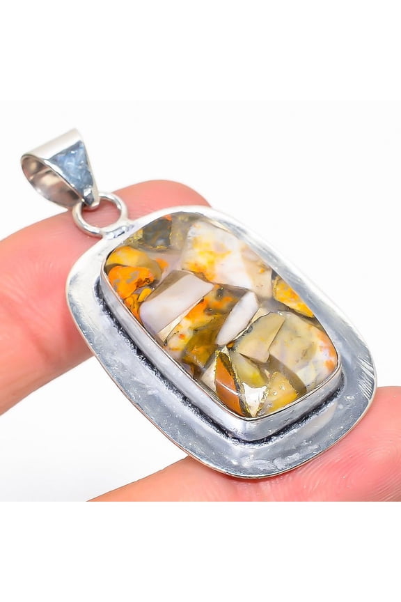 Natural Copper Bumble Bee  Gemstone 925 Sterling Silver Pendant 2.21"