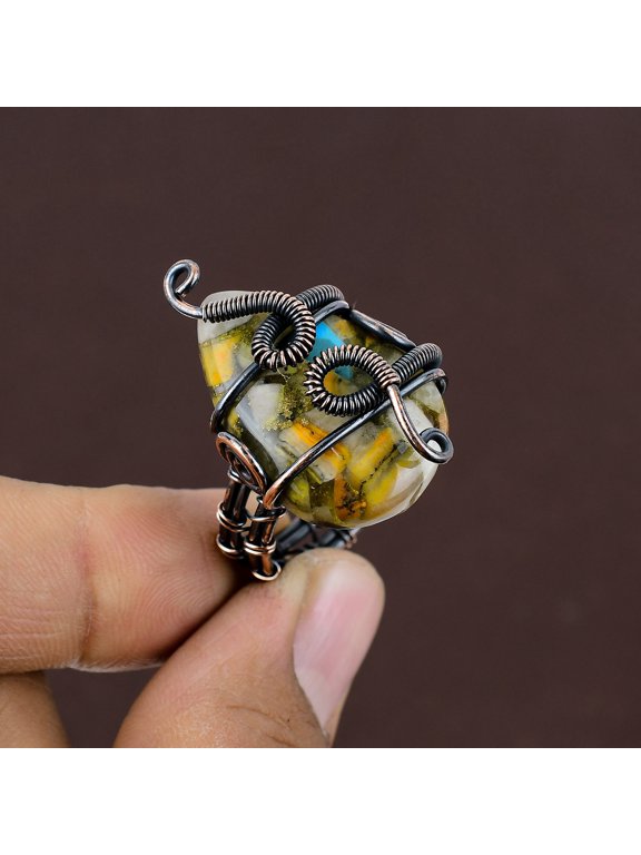 Natural Copper BumbleBee Gemstone Copper Wire Wrap Gift Ring Size 9.5