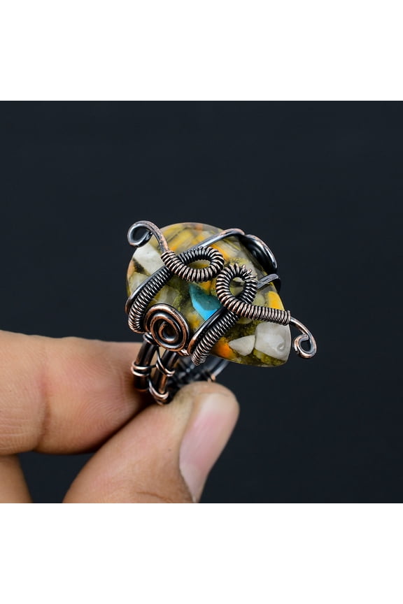 Natural Copper BumbleBee Gemstone Copper Wire Wrap Gift Ring Size 9.5