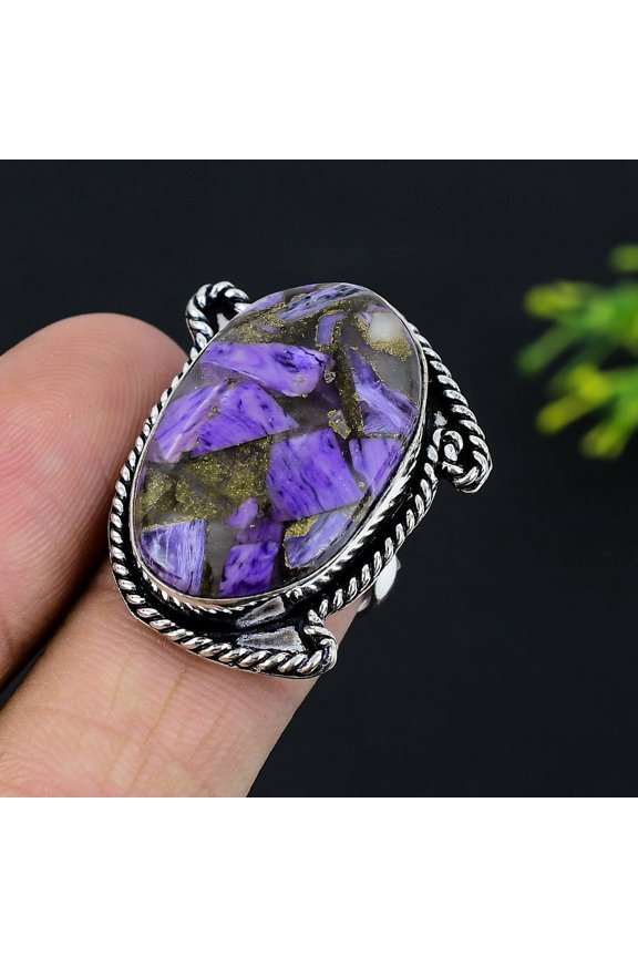 Natural Copper Charoite Gemstone 925 Sterling Silver Gift Ring Size 7
