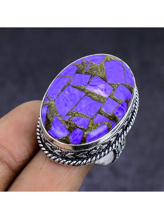 Natural Copper Charoite Gemstone 925 Sterling Silver Jewelry Ring Size 9