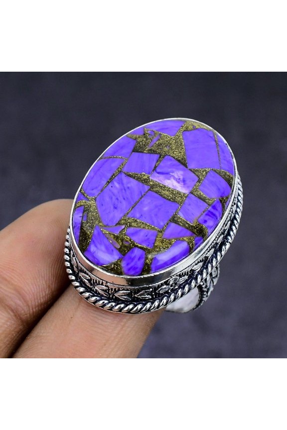 Natural Copper Charoite Gemstone 925 Sterling Silver Jewelry Ring Size 9