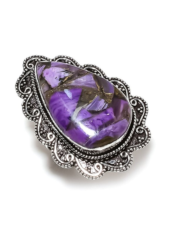 Natural Copper Charoite Gemstone Handmade 925 Sterling Silver Ring Size 8
