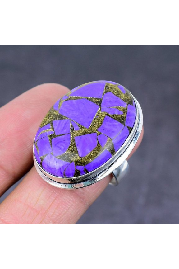 Natural Copper Charoite Gemstone Handmade 925 Sterling Silver Ring Size 9