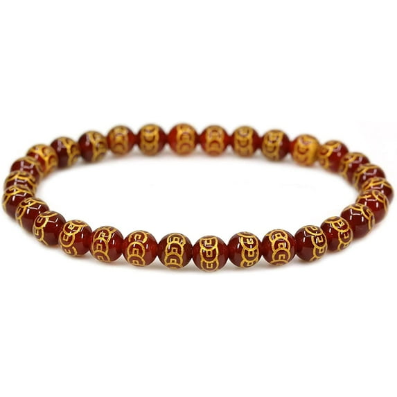 Natural Copper Coins Red Agate Gemstone 6mm Round Beads Stretch Bracelet 7" Unisex