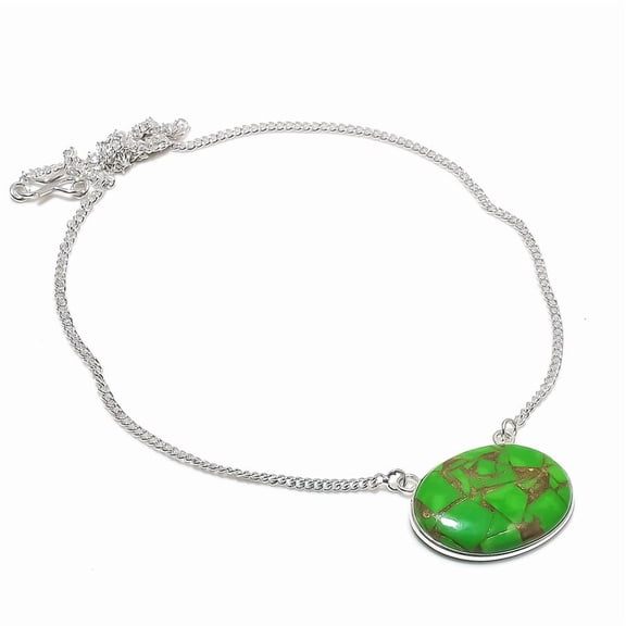 Natural Copper Green Turquoise 925 Sterling Silver Jewelry Necklace 18"