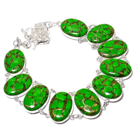 Natural Copper Green Turquoise Gemstone 925 Sterling Silver Necklace 18"