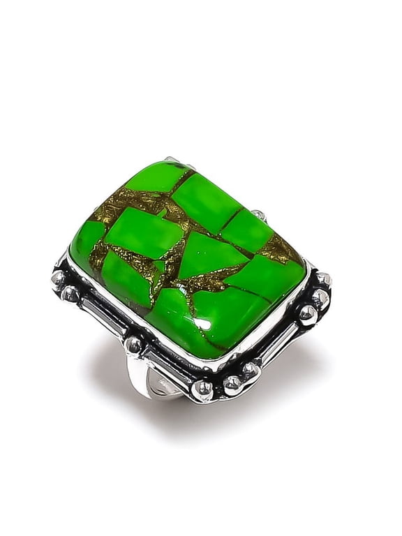 Natural Copper Green Turquoise Gemstone 925 Sterling Silver Ring Size 7