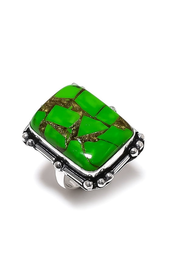 Natural Copper Green Turquoise Gemstone 925 Sterling Silver Ring Size 7