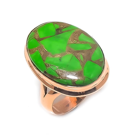Natural Copper Green Turquoise Gemstone Handmade Copper Jewelry Ring Size 9