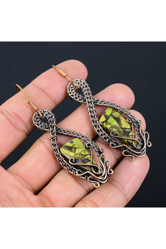 Natural Copper Green Turquoise Handmade Copper Wire Wrap Earring 2.95