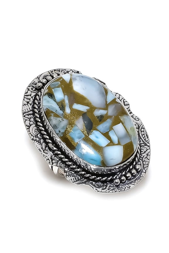 Natural Copper Larimar Gemstone 925 Sterling Silver Jewelry Ring Size 8